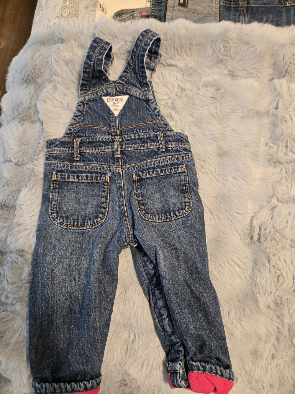 OshKosh B'gosh Hot Pink Fleece Lined Denim Overalls 18M Diaper Snaps